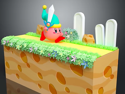 Cartoon Style Terrain With Yellow Platform Green Plants Brown Holes And White Pillars 3d model