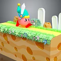 Cartoon Style Terrain With Yellow Platform Green Plants Brown Holes And White Pillars