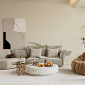 Modern Light Gray Sofa and Round Coffee Table Set with Cushions Oranges and Brown Armchair