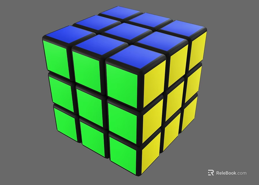 Rubik's Cube Building Blocks with Blue Green Yellow Colored Faces for 3D Puzzle Play 3d model 
