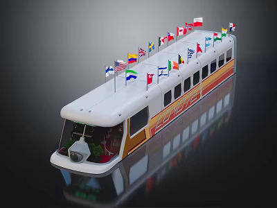 Ship With Flags Of Various Nations And Stylish White Exterior 3d model