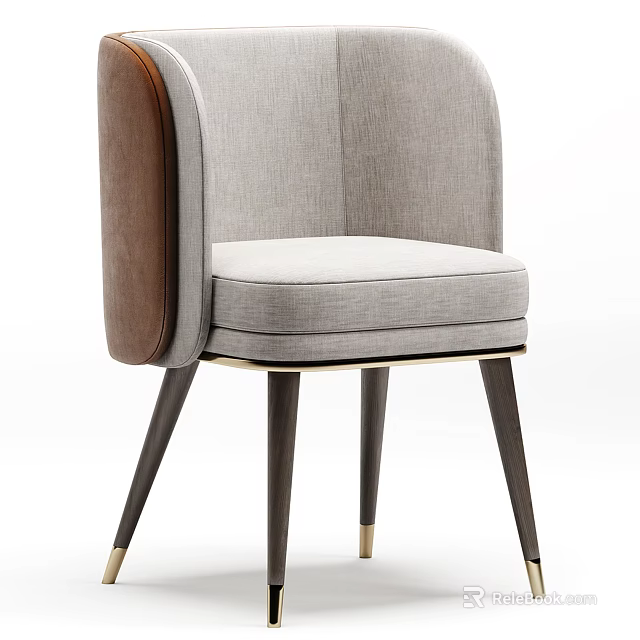 Modern Accent Chair With Gray Upholstery Brown Side Panels And Gold Metal Leg Accents 3d model 