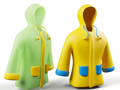 Green And Yellow Raincoats With Hoods Pockets And Colored Cuffs 3d model