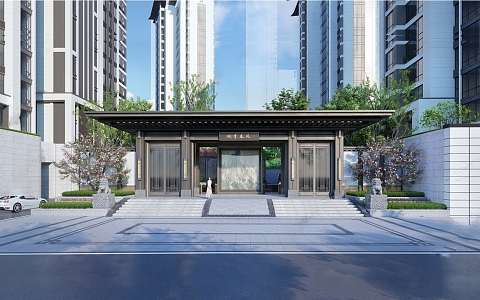 New Chinese-style Residential District Gate 3d model