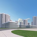White High Rise Modern Style Residential Buildings With Blue Sky And Plaza Green Space