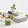 Gray Green Leisure Sofa Set with Modular Design Green Ottomans Coffee Table Laptop and Plant