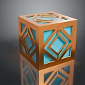 Golden Decorative Cube With Hollowed Geometric Patterns Blue Interior And Base Reflection 3d model