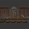 Classical Architectural Interior With Ornate Wooden Arch Door And Staged Platform
