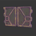 Two Metal Equipment Pieces With Geometric Patterns And Worn Texture
