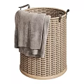 Natural Wicker Laundry Baskets With Gray Towels For Home Laundry Organization Supplies