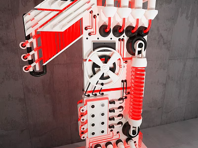 Industrial Mechanical Equipment With Red Pipes White Components Gears And Springs 3d model