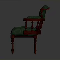 Traditional Carved Wooden Chair With Red Frame Green Upholstery And Ornate Details