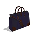 Dark Blue Canvas Handbag With Brown Leather Handles And Adjustable Shoulder Strap