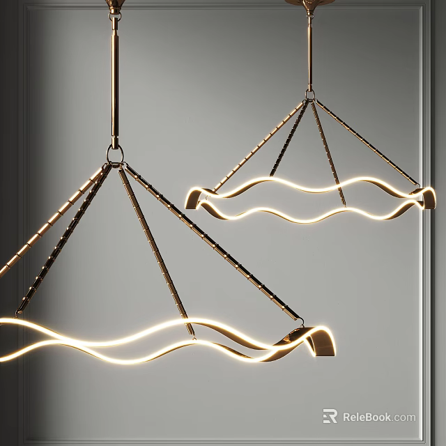 Modern Wave Shaped LED Pendant Lights With Brass Frame For Interior Decor 3d model