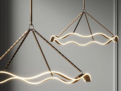Modern Wave Shaped LED Pendant Lights With Brass Frame For Interior Decor 3d model
