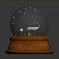 Decorative Snow Globe With Small Snow Covered House Green Tree And Wooden Base
