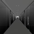 Modern Elevator Hallway With Glass Doors Polished Floor And Recessed Lighting