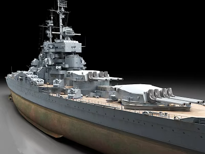 Detailed Large Battleship Model Featuring Main Guns Superstructure And Wooden Deck 3d model