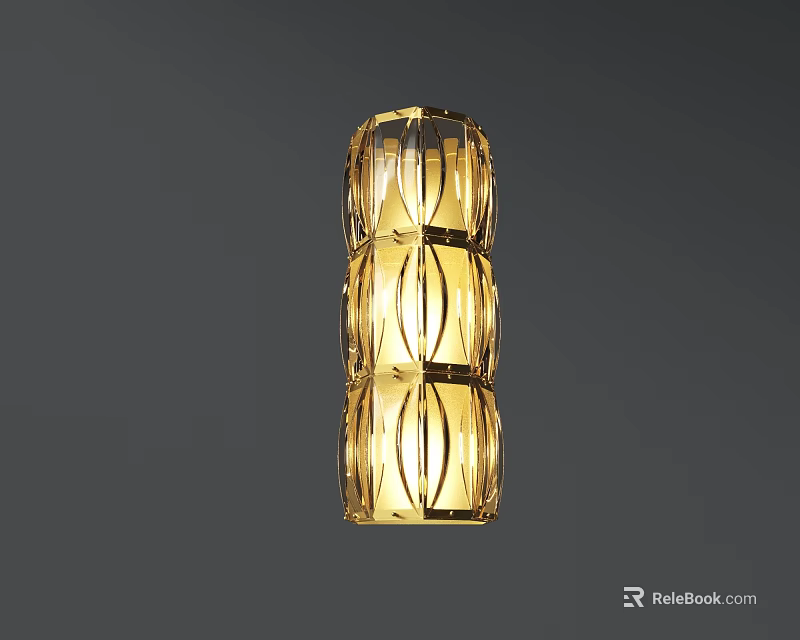 Modern Cylindrical Glass Wall Lamp With Layered Striped Shade And Warm Golden Light 3d model 