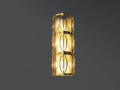 Modern Cylindrical Glass Wall Lamp With Layered Striped Shade And Warm Golden Light 3d model