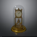 Antique Mantel Clock With Glass Dome Cover And Golden Base Stand