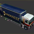 Renault Commercial Truck With Blue Container White Cab And Red Stripes