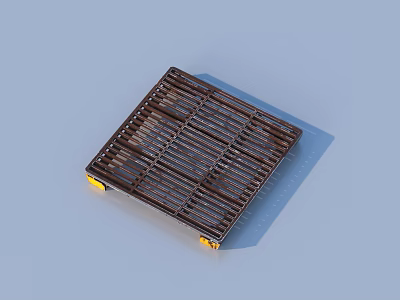 Brown Plastic Pallet With Yellow Wheels And Grid Design On Blue Background 3d model