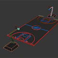 Indoor Basketball Court 3D Design With Red Hoops And Blue Court Lines