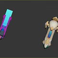 Two Colorful Futuristic Weapons Featuring Vibrant Pink Blue And Gold Accents