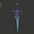 Teal Mythical Sword With Ornate Hilt And Decorative Blade Design