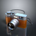 Vintage Style Electronic Camera with Orange Silver Body Leather Strap and Lens