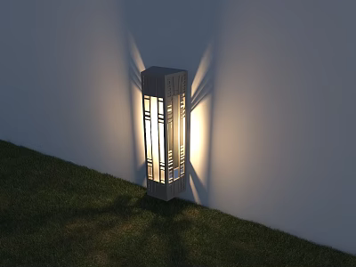 Rectangular Outdoor Light With Hollow Out Design Illuminating Wall And Grass 3d model