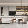 Modern Restaurant Kitchen Interior With Open Design White Cabinets And Marble Island