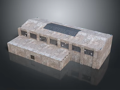 Cartoon Scene Featuring Stone Building With Multiple Windows Roof Skylight And Rough Texture 3d model