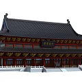 Ancient Chinese Architecture With Traditional Tiled Roof Overhanging Eaves And Red Pillars