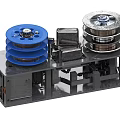 Industrial Equipment With Silver And Blue Pulleys Metal Base Motor Wires And Mechanical Parts