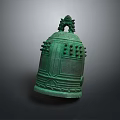 Ancient Bronze Musical Instrument Bell With Decorative Top Intricate Carvings And Green Patina