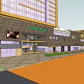 Modern Commercial Street With Tall Building And Various Retail Shops