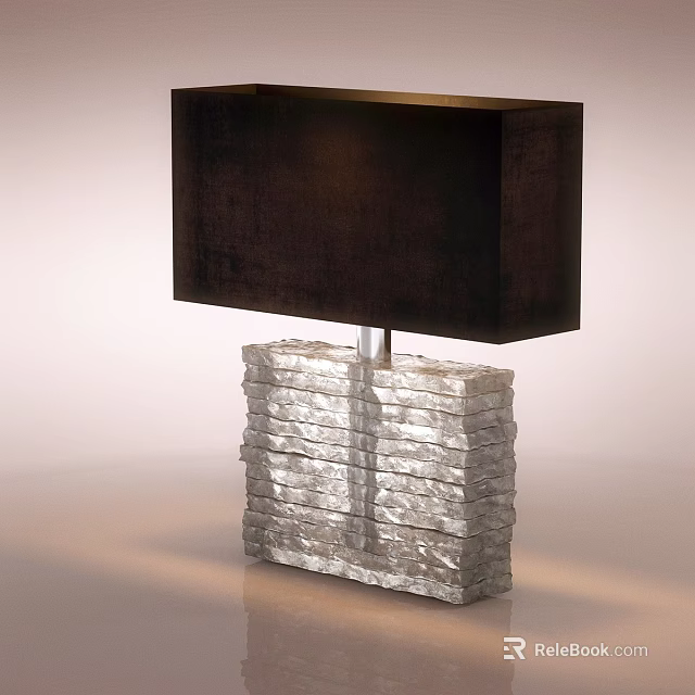 Modern Table Lamp With Black Square Shade And Silver Stacked Base Design 3d model