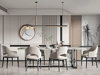 Modern dining room table and chair chandelier combination 3d model