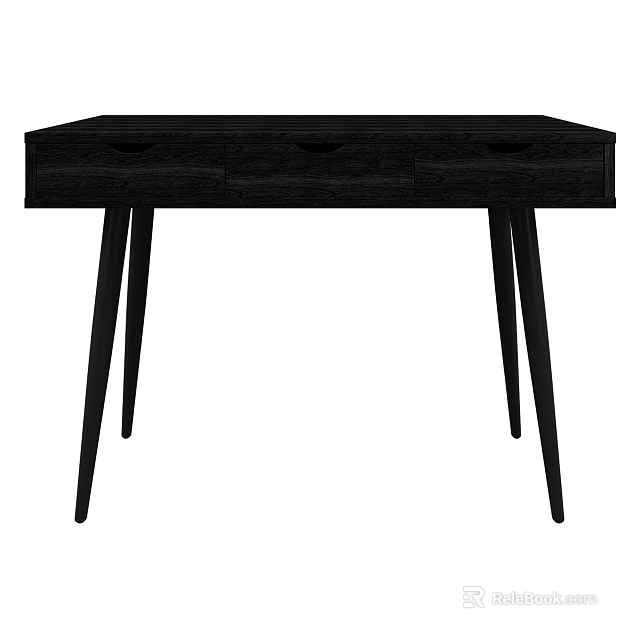 Black Modern Minimalist Desk With Three Drawers And Slender Legs 3d model 