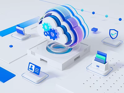 Business Equipment Integrated With Cloud Server Gears Security Features Laptop And Document Tools 3d model