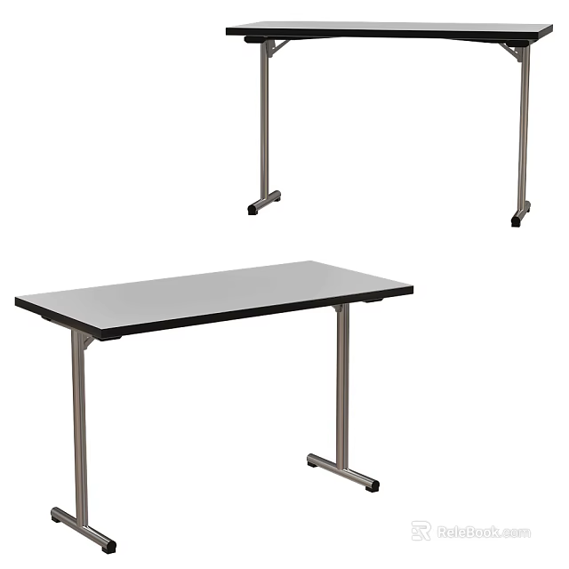 Modern Desk With Gray Top Metal Legs And Rolling Caster Wheels 3d model 