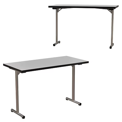 Modern Desk With Gray Top Metal Legs And Rolling Caster Wheels 3d model