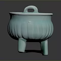 Light Blue Ceramic Furniture Piece With Two Handles Three Legs And Textured Surface