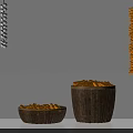 Red Chili Peppers Garlic Strings And Carrots In Woven Baskets On White Wall