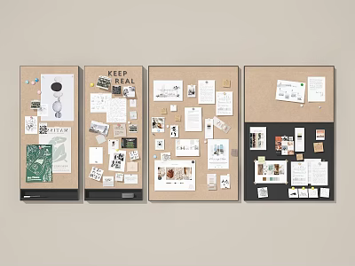 Four Cork Boards Decorated With Photos Notes And Papers For Organization 3d model