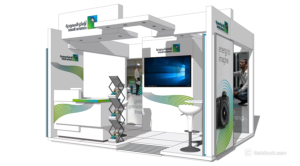 Singapore Polytechnic WorldSkills Exhibition Booth With Large Screen Display Shelves And Stool 3d model 