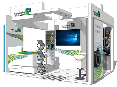 Singapore Polytechnic WorldSkills Exhibition Booth With Large Screen Display Shelves And Stool 3d model