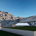 Modern School Building With Unique Geometric Structure Honeycomb Design And Green Lawn Water Channel